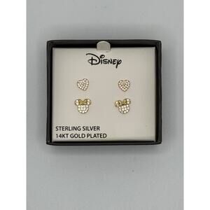 NEW-Sterling Silver 14Kt Gold Plated Cubic Zirconia Minnie Stud Earring Set